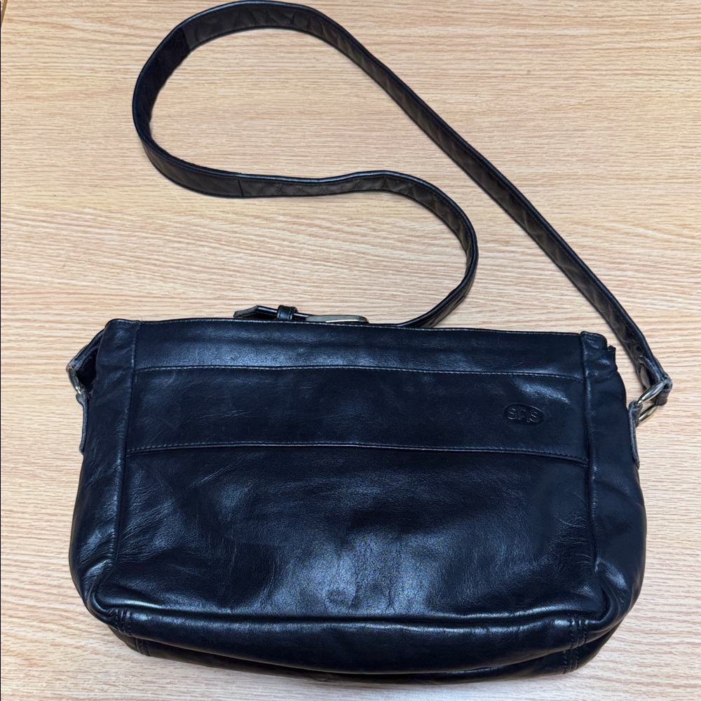 SAS Black Leather Shoulder Bag